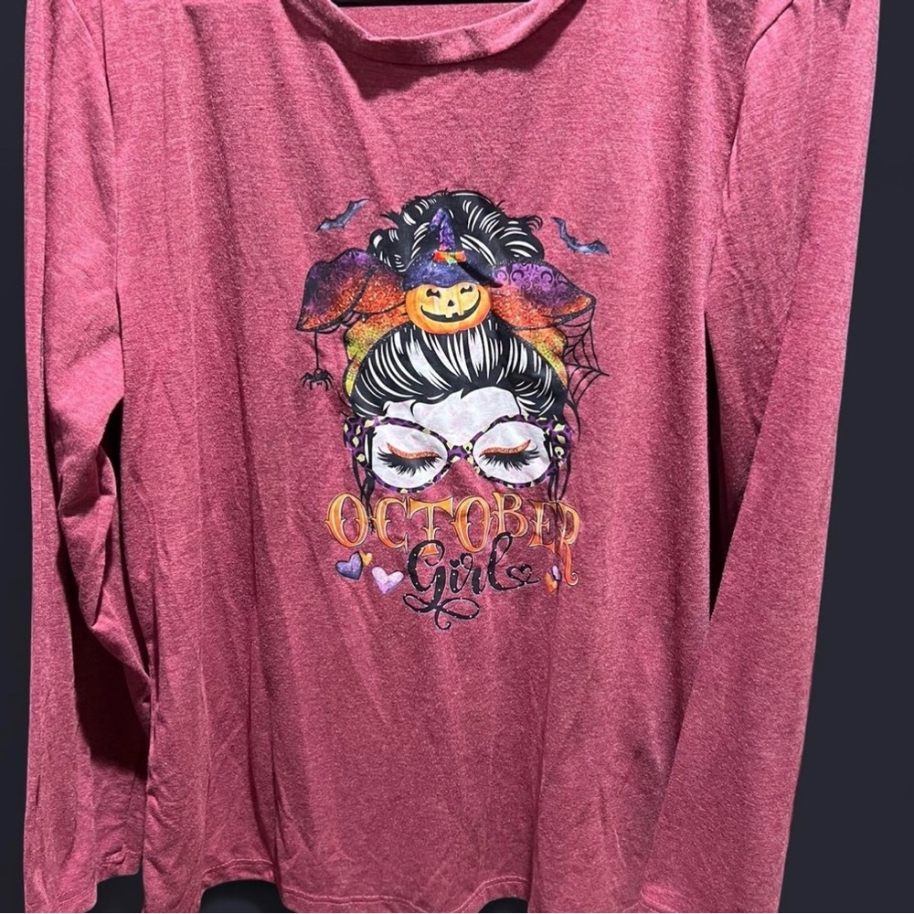 Pink Long Sleeve Tee with Artistic Graphic